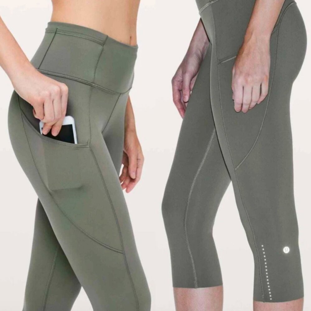 Lululemon Fast & Free Crop II *Nulux 19" Green Sage Leggings Size 8 Workout Pant